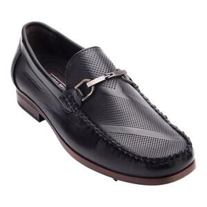 Aston Marc Men's Perforated Buckle Bit Loafers Black Size 10 1/2